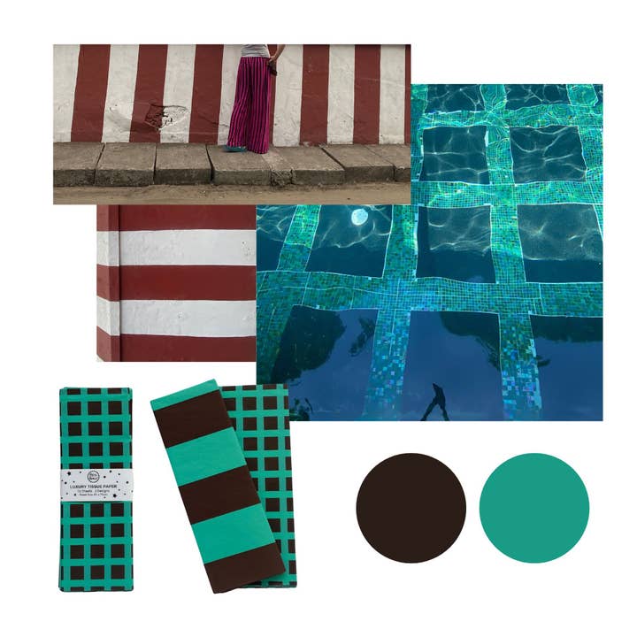 Petra Boase Ltd (US Duties Paid) – wholesale Tissue paper – Luxury Patterned Tissue Paper Gift Wrap | Chocolate/Turq1