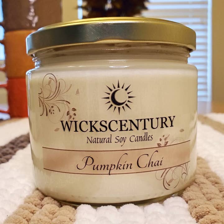Pumpkin Chai - 12 oz Classic Soy Candle for wholesale by Wickscentury's Natural Soy Candles