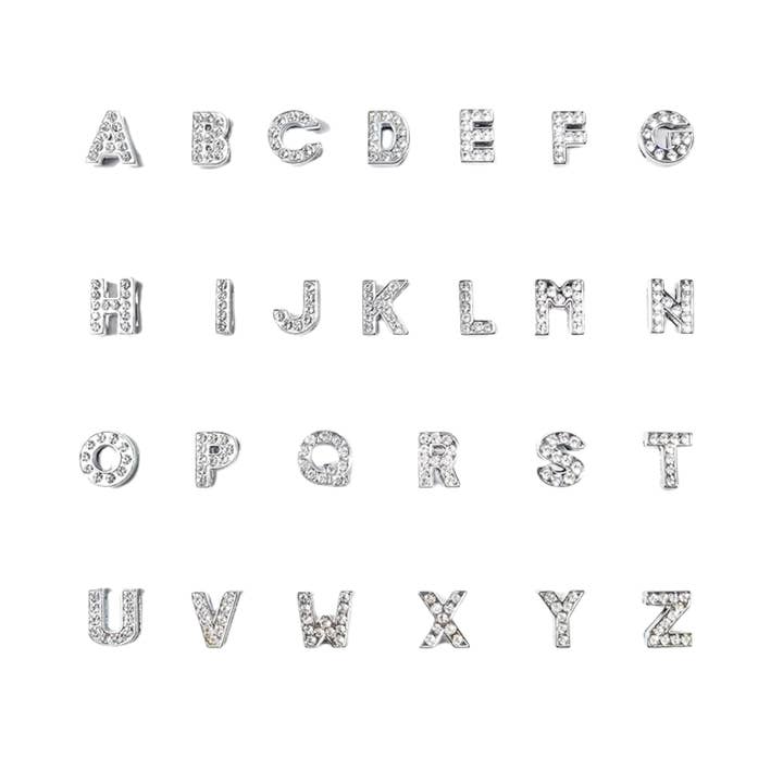 The Charm Bar Company - Wholesale Shoe jewellery – Women’s - Silver Rhinestone Slider Letters| Ribbon Shoe Lace Charms