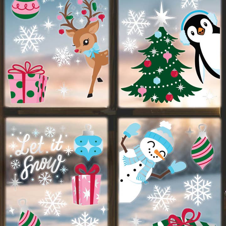 xo, Fetti - Wholesale Christmas Decoration - Winter Wonderland Window Clings - 6 silver foil and color sheets