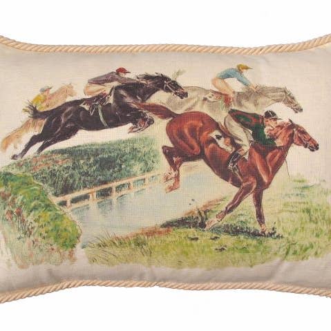 Lendenkissen Equestrian/ Horses Over the Fence aus Leinen für den Großhandel von Ox Bow Decor