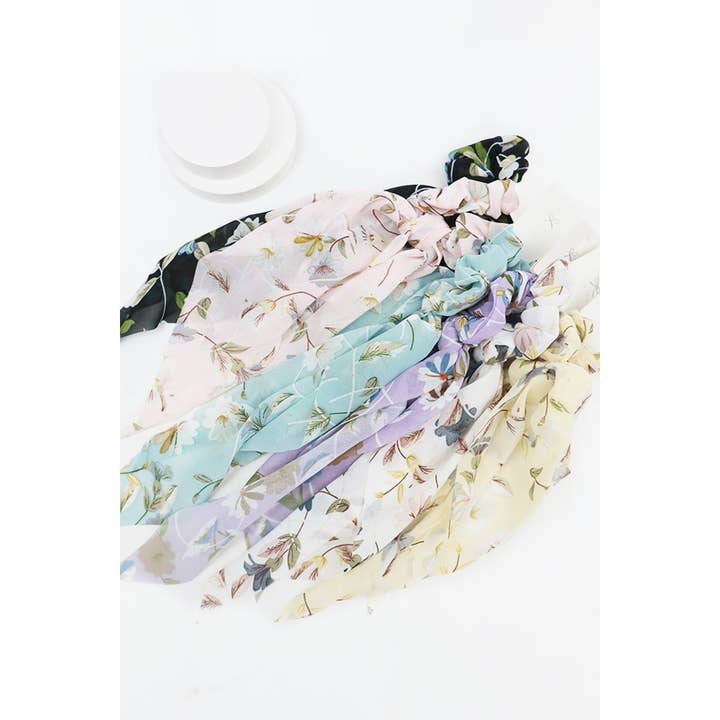 MÉLANGER LA COULEUR Chouchou fleuri en queue de cheval à longue queue en vente sur Faire1