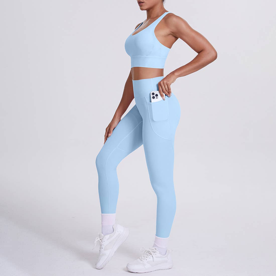 Sodalemon - Venta al por mayor Conjunto de ropa deportiva - Mujer - Conjunto de Yoga para Mujeres: Leggings de Cintura Alta con Bolsillo + Sujetador Deportivo24