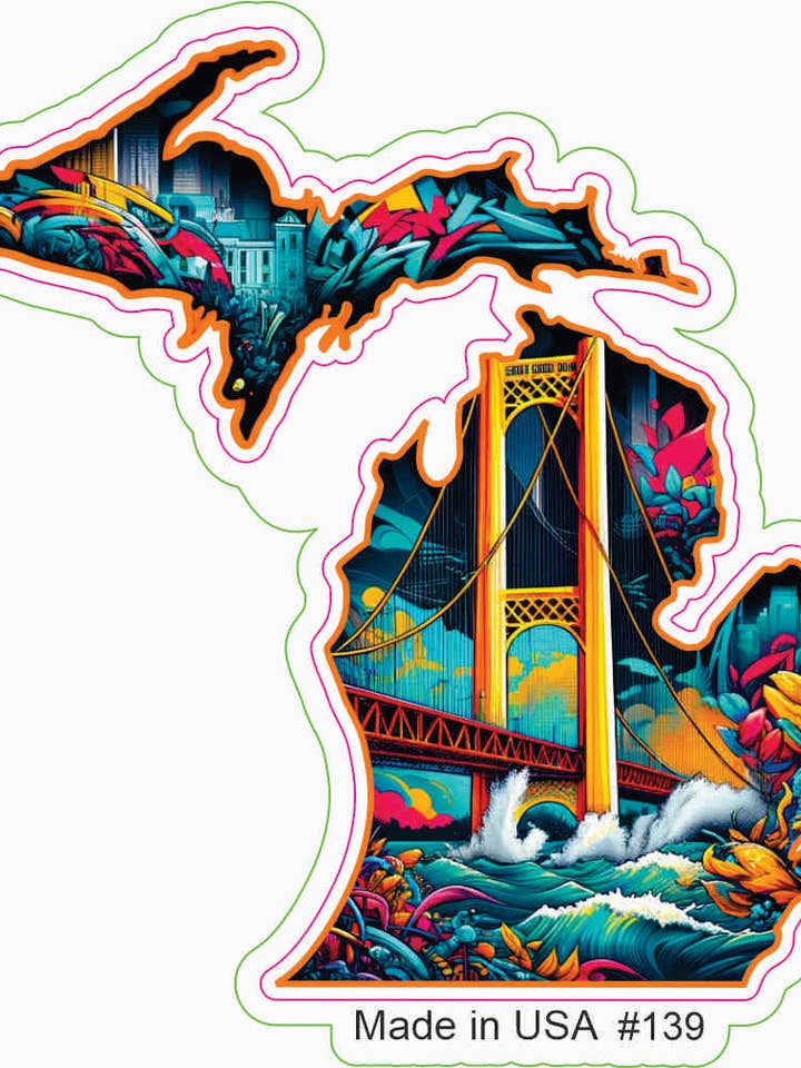 Michigan Vibrant Bridge and City Sticker for wholesale by Big monkey