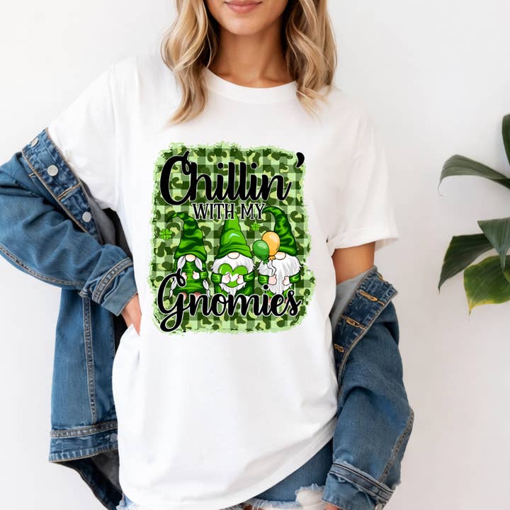 Chillin With My Gnomies St Patricks Day Tee for wholesale by Londas Tees and Tumblers
