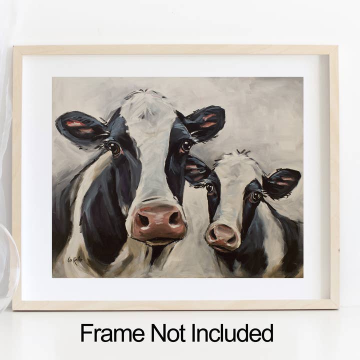 Hippie Hound Studios - Wholesale Art Print - Cow Art Print, 'Mom & Baby Cow', Cow Art
