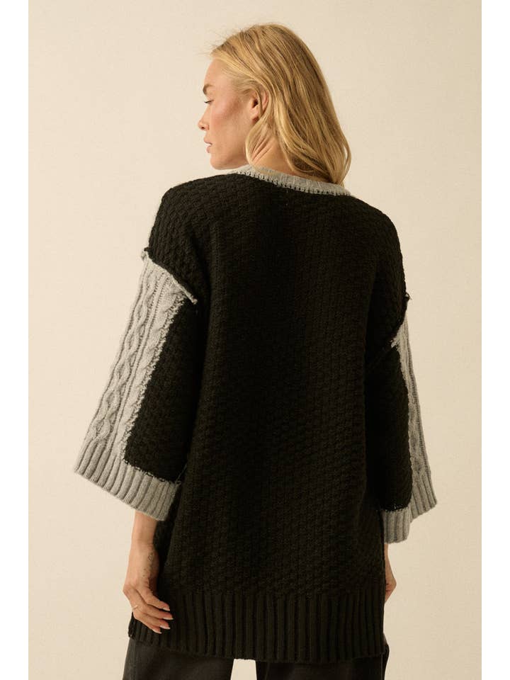 Promesa USA - Wholesale Knit Sweater - Women's - Colorblock Round-Neck Cable-Knit Oversize Sweater17