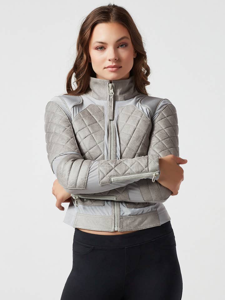 Blouson Moto Vintage en Maille - Gris pour la vente par Blanc Noir
