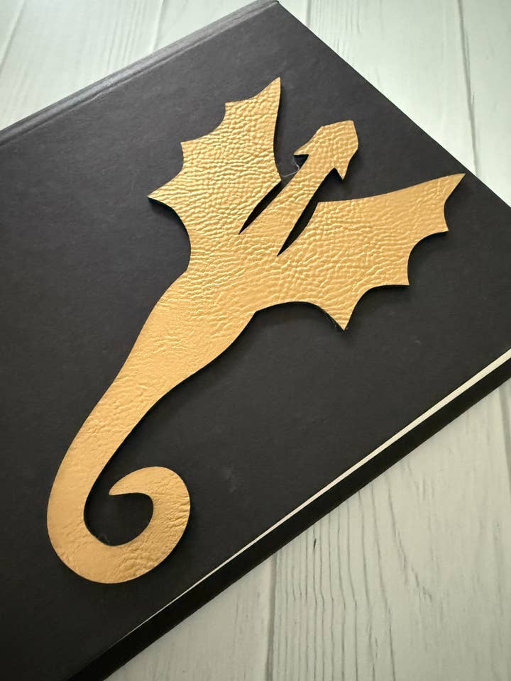 Gold dragon vegan leather bookmark | fantasy book merch for wholesale by zoo&roo