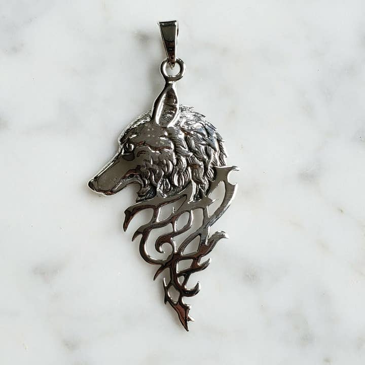 Wolf Tribal Pendant .925 Solid Sterling Silver Charm Protection Amulet Gift for wholesale by Dalfiya