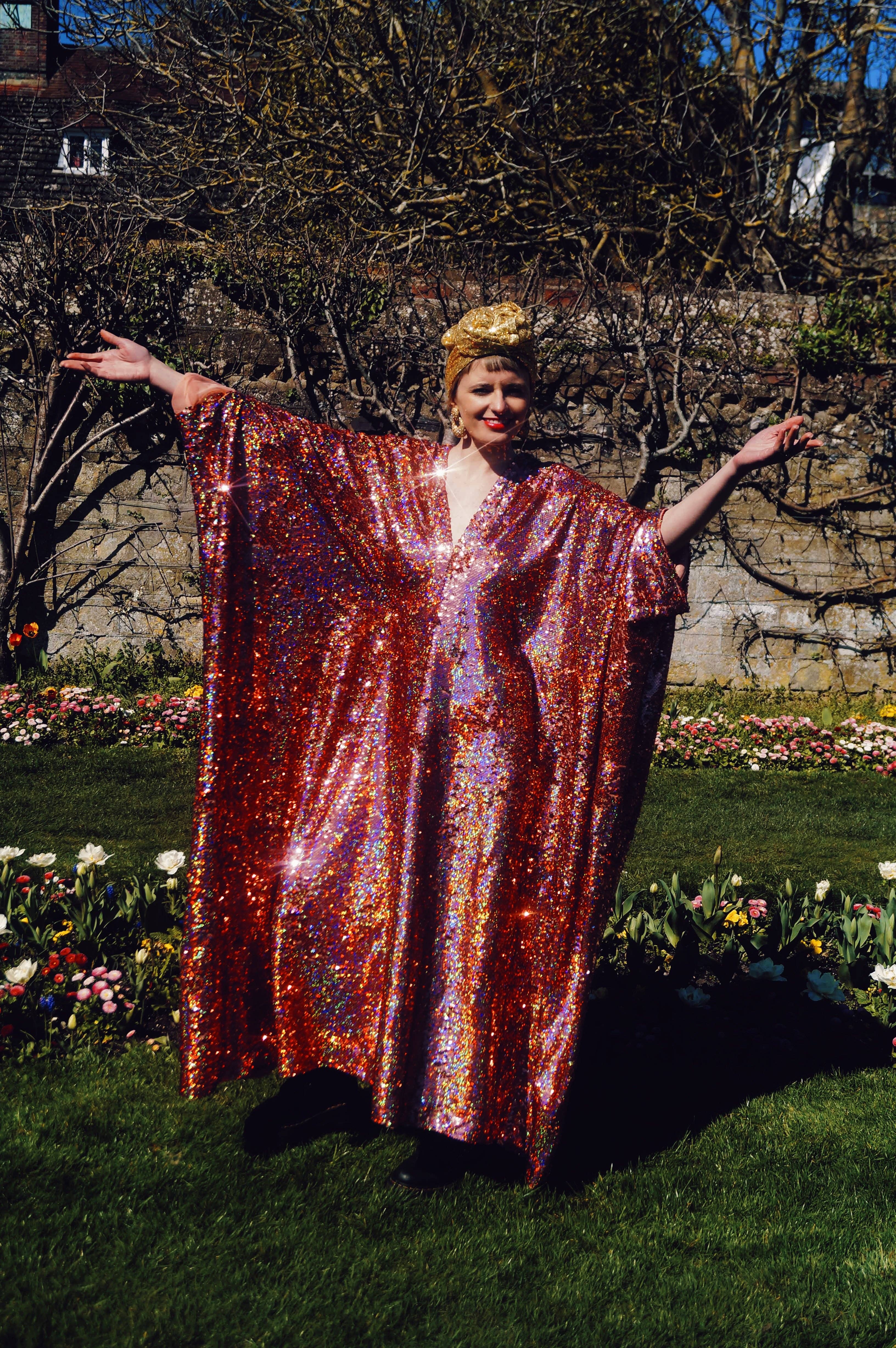 Fumbalinas – wholesale Kaftan – Women's – Rose Gold Holographic Sequin V-neck Kaftan Gown26