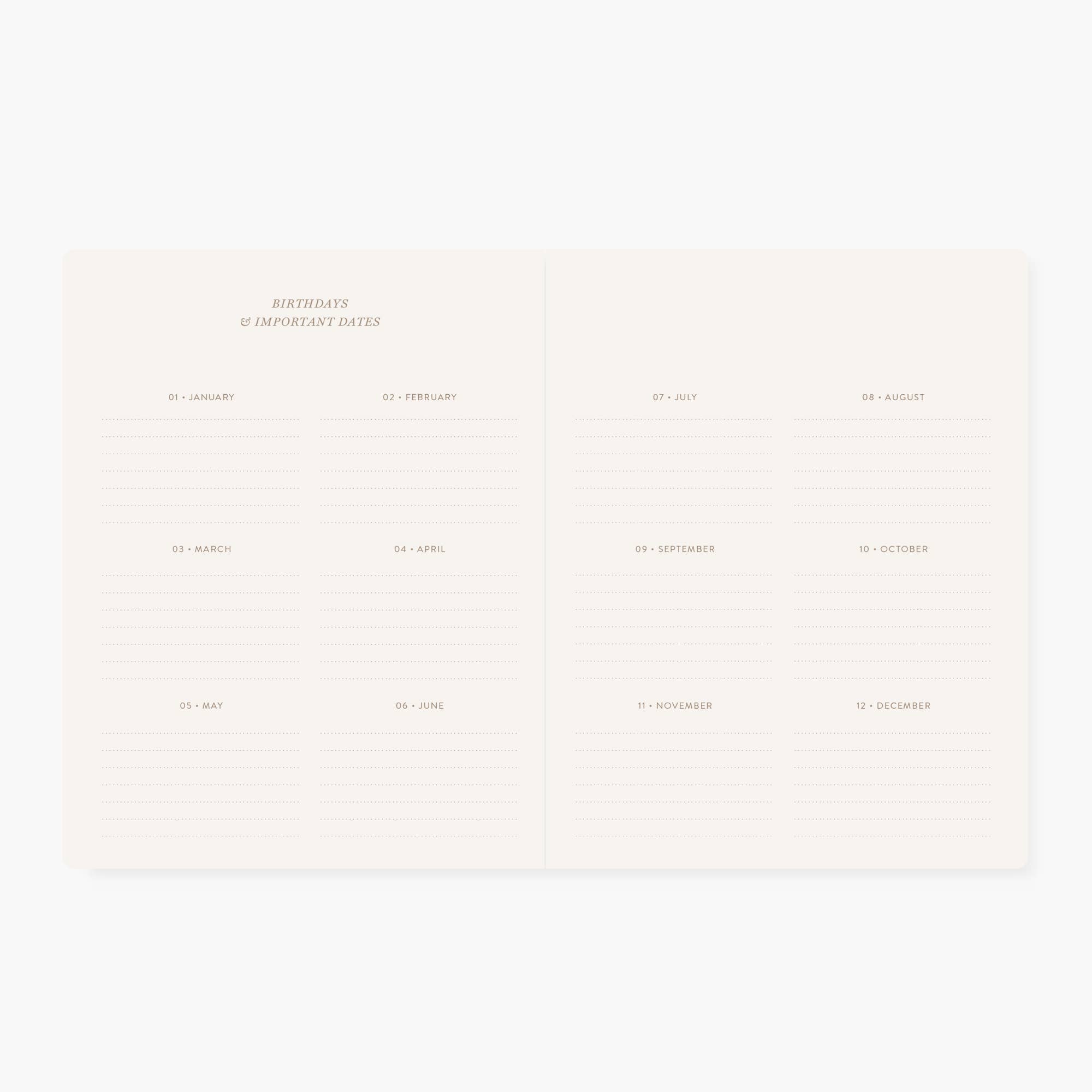 Botanica Paper Co. – Engroshandel Planner – Camellia | Kalender uden dato med månedlig planlægning3