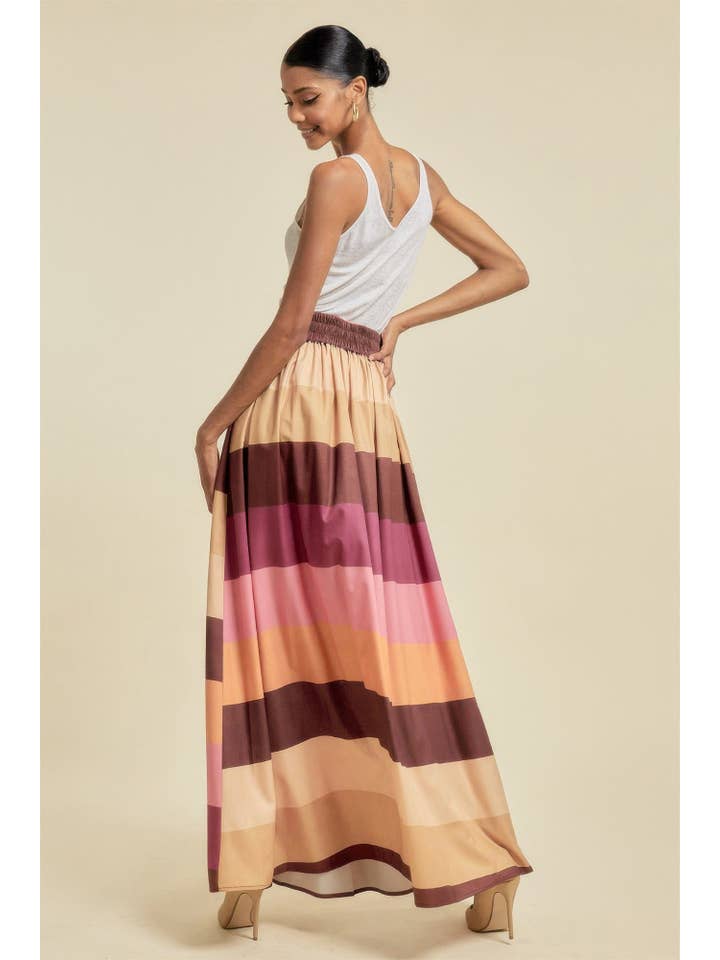 CC Wholesale Clothing - Wholesale Skirt - Women's - Color Block Maxi Skirt With Pockets