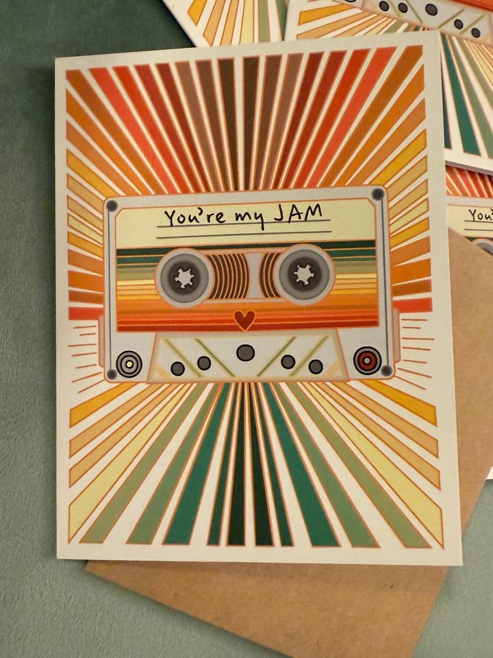 Retro-Kassette "You're My Jam" Grußkarte für den Großhandel von Mindfulnice