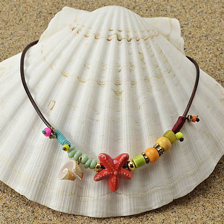 Surfer Girl RED Starfish Necklace - Summer Beach Jewelry for wholesale by CozyDetailz