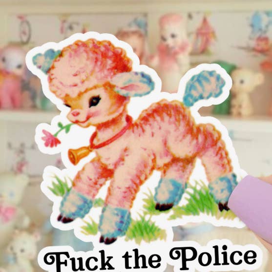 Cute Kitsch Lamb Sticker, ACAB Fuck the Police, Funny Retro for wholesale by Pretty Toxic Stickers
