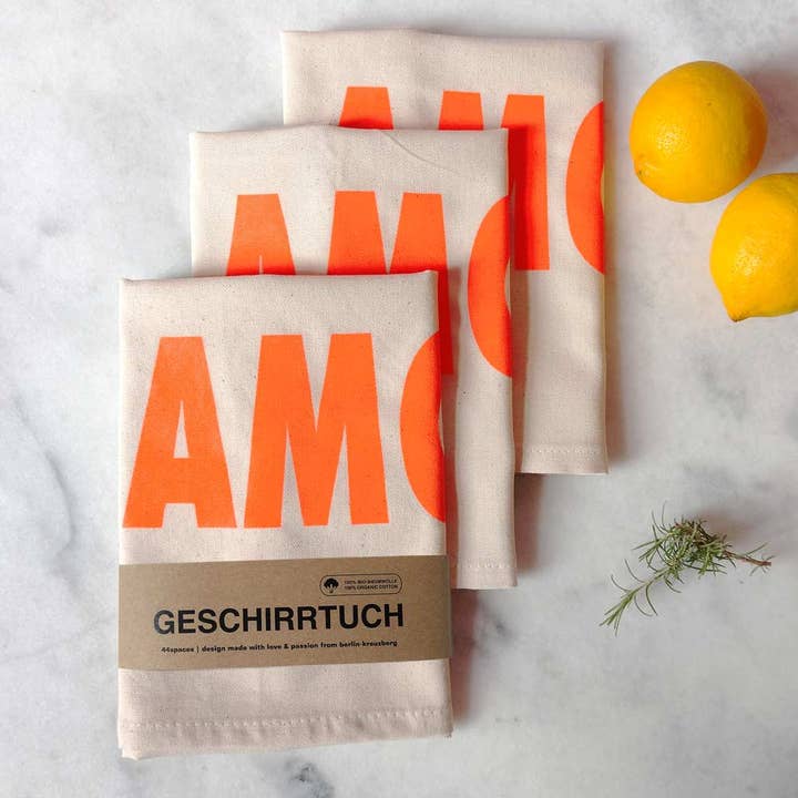 44spaces - Wholesale Tea Towel - Dish Towel AMORE in Neon Orange | Organic Cotton