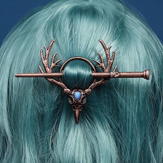 SALINA TRADING INC - Wholesale Hair Pin - Vintage Gothic Raven Skull Antler Hair Stick Hairpin Headpiece2