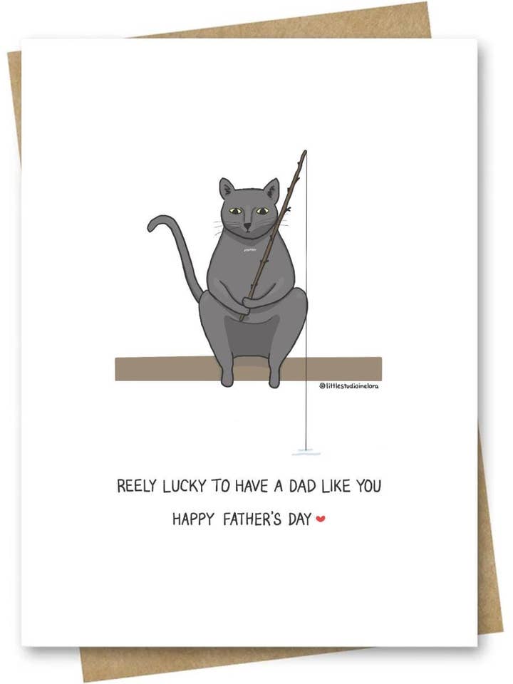 Cute Father's Day Card — Cat fishing for wholesale by LittleStudioInElora