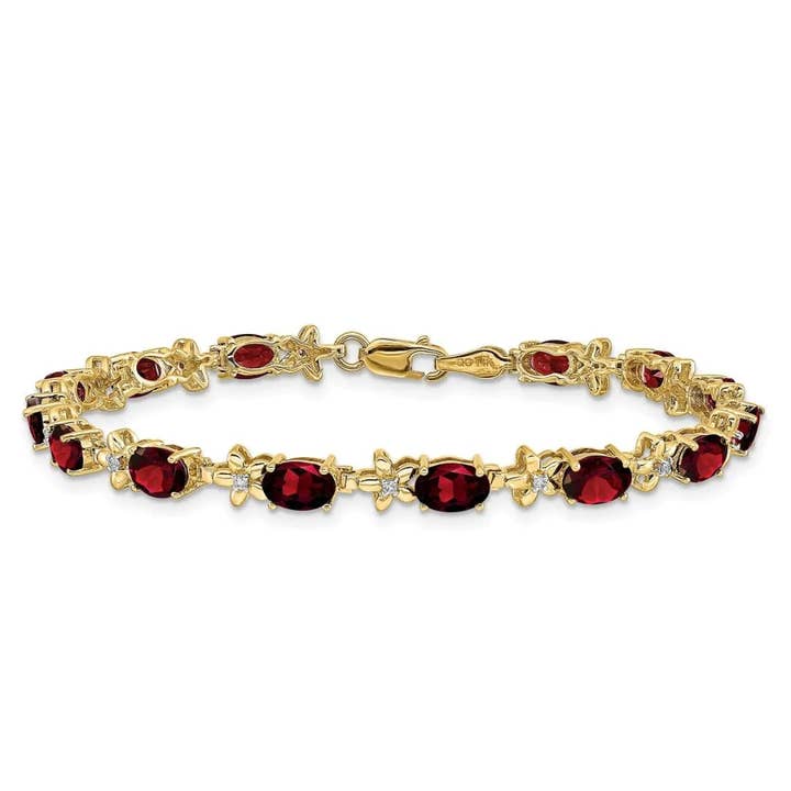 Bracciale floreale in oro 14K con granato rosso autentico per la vendita all'ingrosso da parte di FCJ Jewelry LLC
