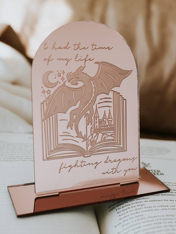Fighting Dragons With You Shelf Sitter w/ Stand for wholesale by The Bookish Bird Co.