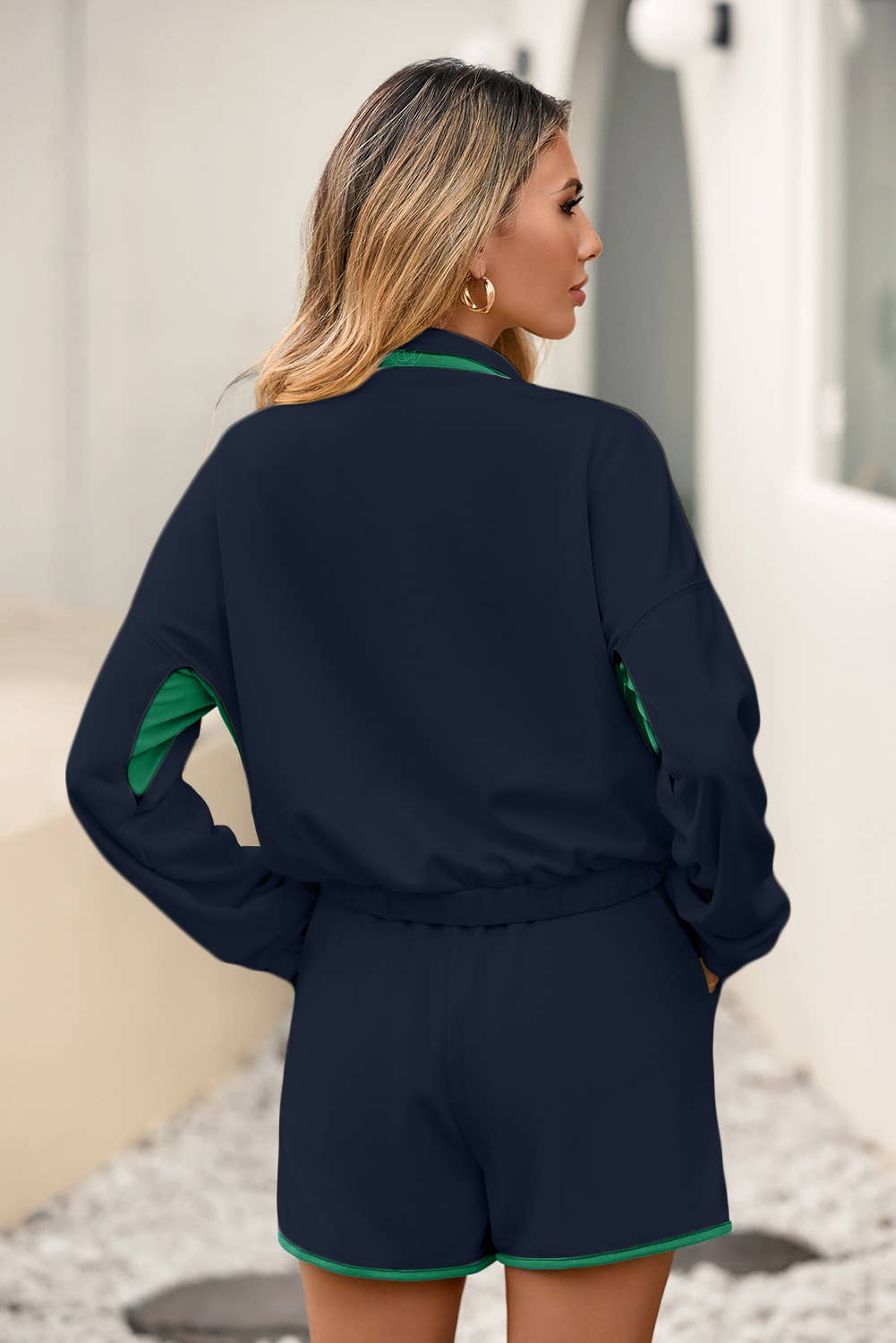 Little Daisy Closet - Wholesale Lounge Set - Women's -  LDC Colorblock Half Button Pullover and Shorts 2pcs Outfit11