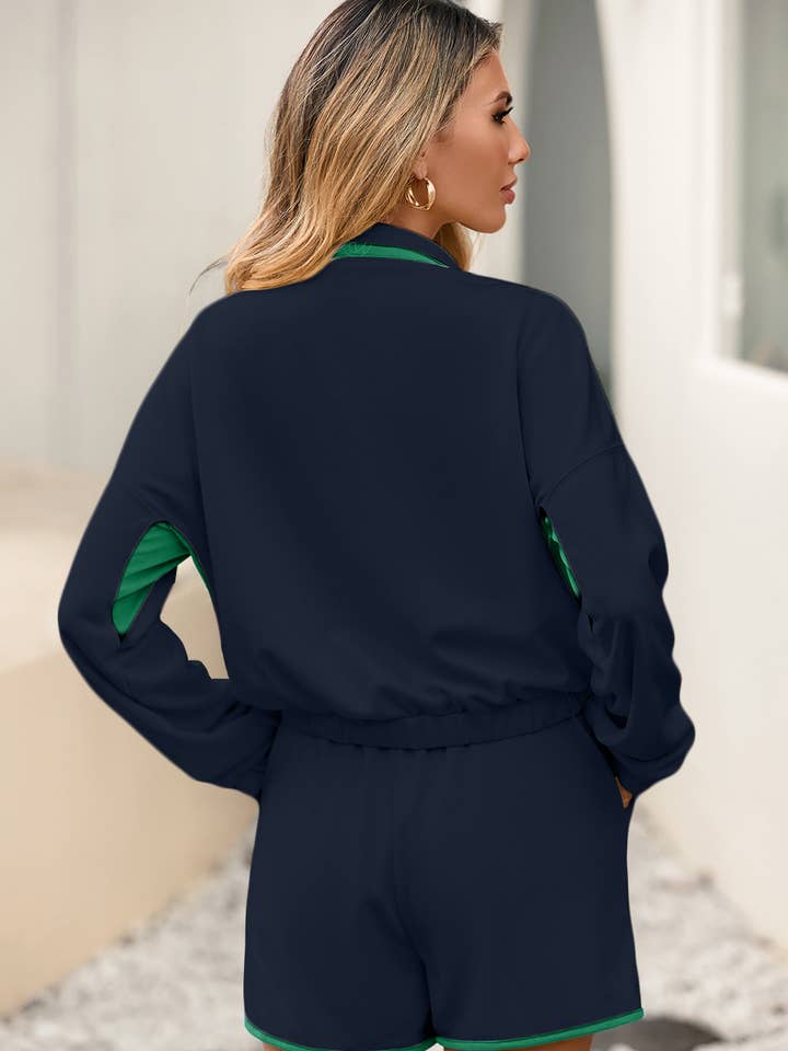 Little Daisy Closet - Wholesale Lounge Set - Women's - LDC Colorblock Half Button Pullover and Shorts 2pcs Outfit11