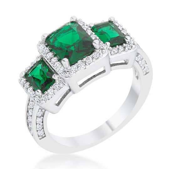 Bague Trio classique Rita en émeraude et zircone cubique rhodiée 2,3 carats pour la vente par JGoodin