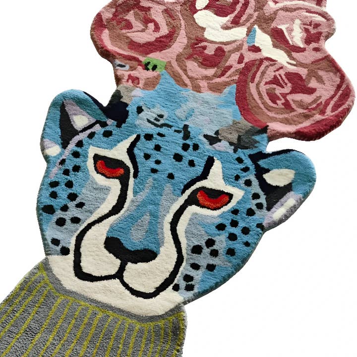 Maia Homes - Wholesale Area Rug - Flowers over Leopard Head Hand Tufted Accent Rug4