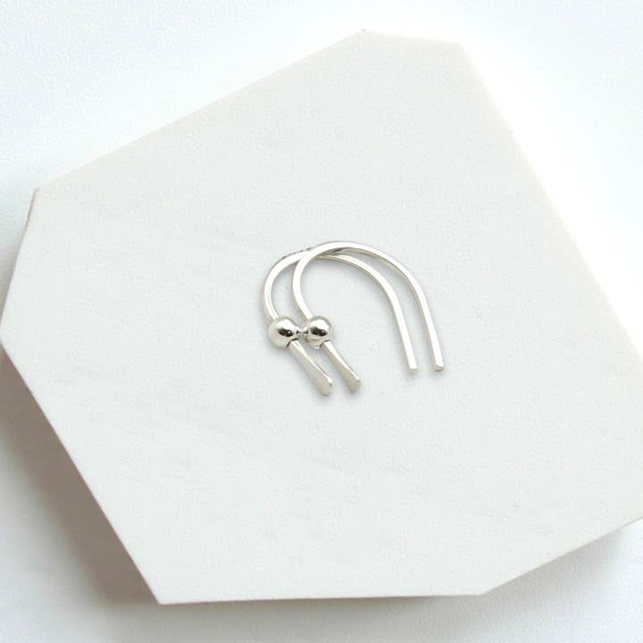 Tiny Silver Hugger Earrings with Silver Bead for wholesale by Bijou by SAM