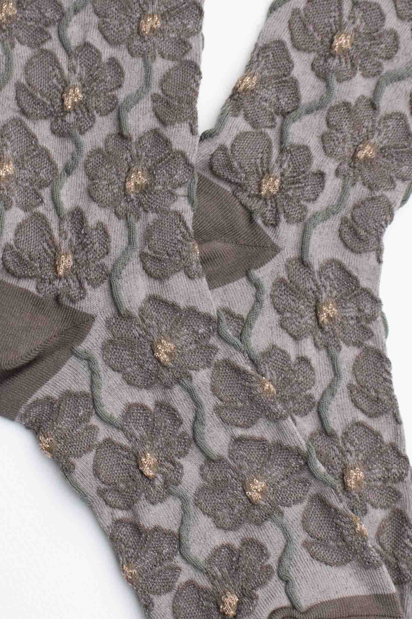 Tiepology - Vente Chaussettes – femme - Chaussettes en mélange de coton à motif floral.4