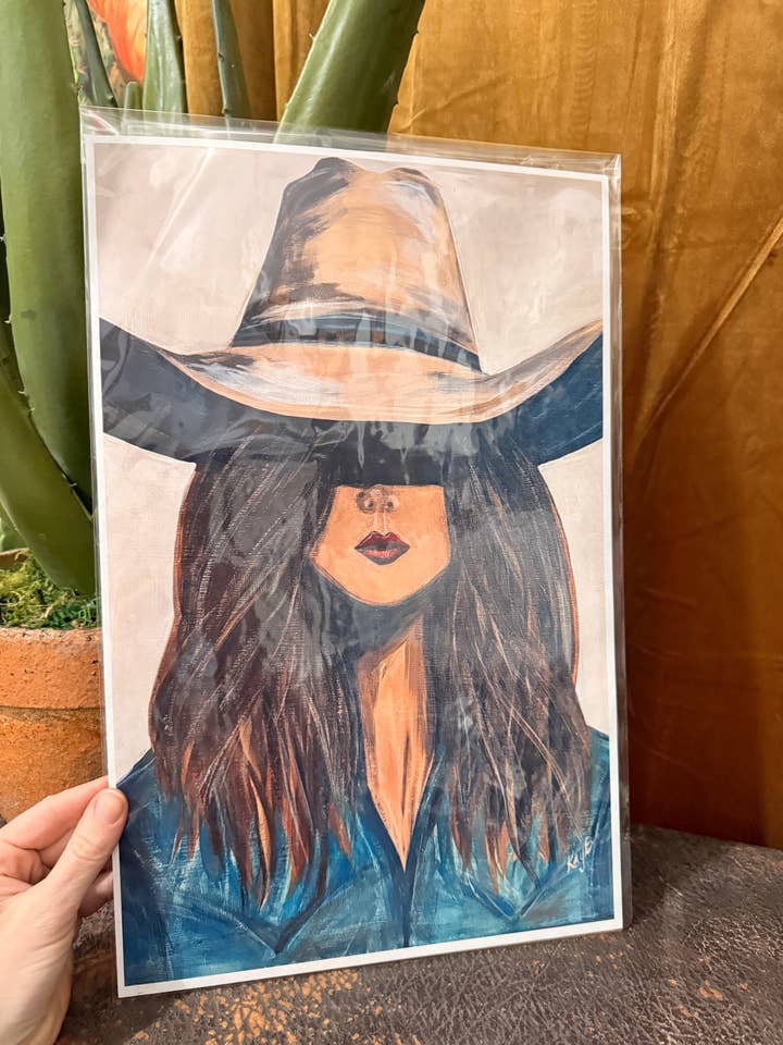 Print of Cowgirl Brunette Painting | 5x7, 8x10 or 11x17 for wholesale by You're Golden Co.