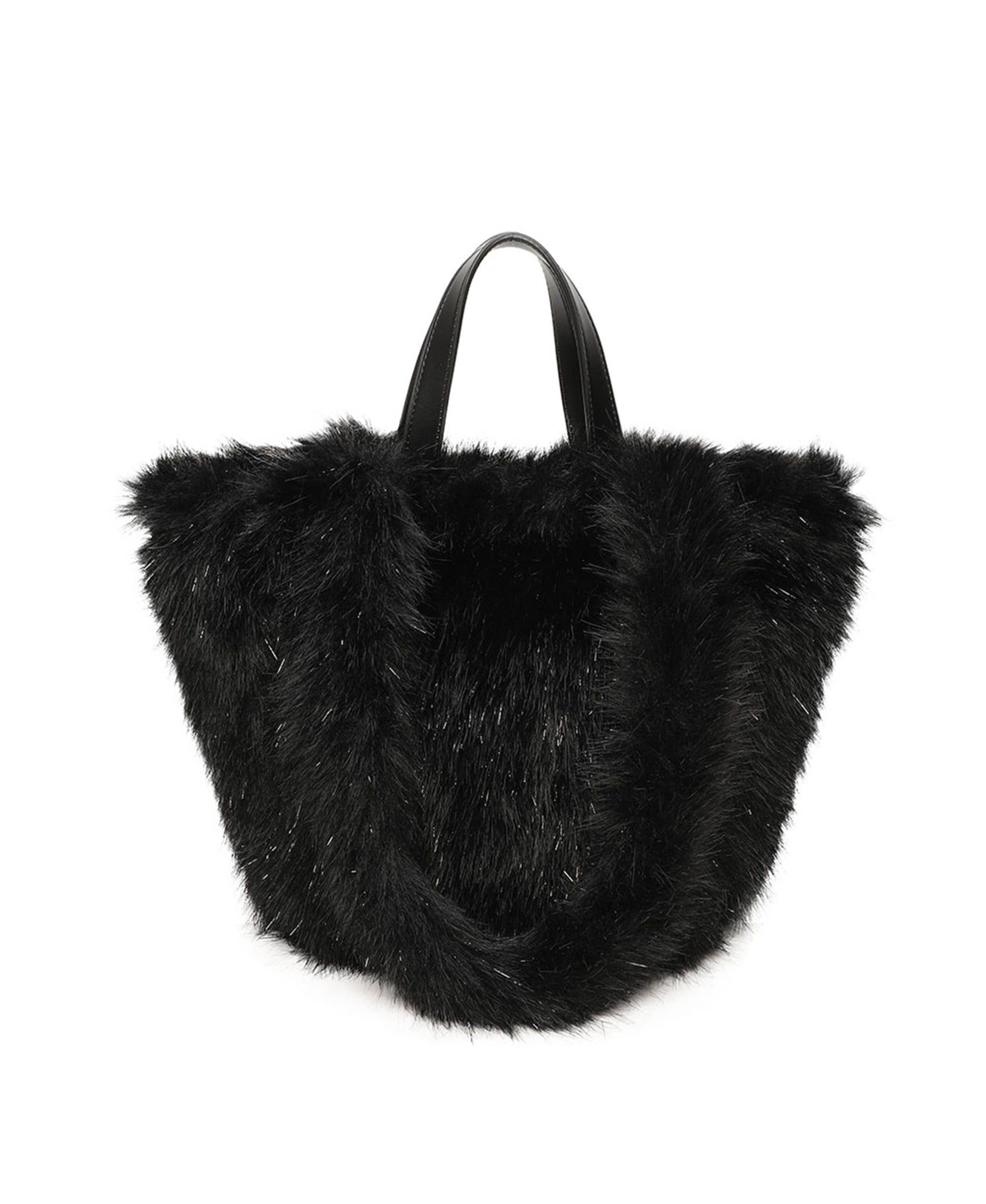 Ellas Trading – wholesale Bärkasse - Dam – Vändbar axelväska i leopardmönstrad fuskpäls med glitter1