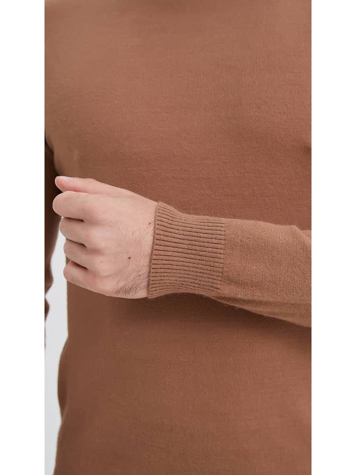 Yves Enzo - Wholesale Gebreide trui - Heren - Camelkleurige truien met trechterhals
