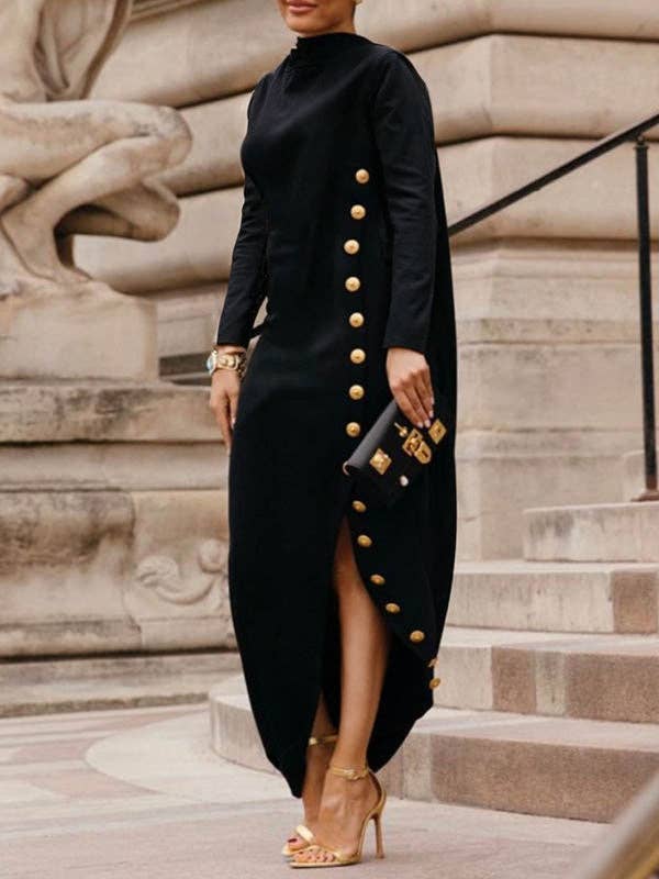 Plush Looks - Vente Robe – femme - Robe maxi asymétrique à col montant fendu sur le côté0