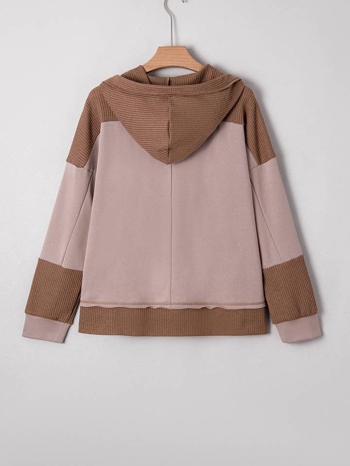 Goat Oversize Waffle Patchwork Exposed Seam Casual Hoodie for wholesale on Faire1