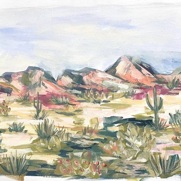 Desert cactus mountain landscape canvas art print for wholesale by Meredith Oneal Art