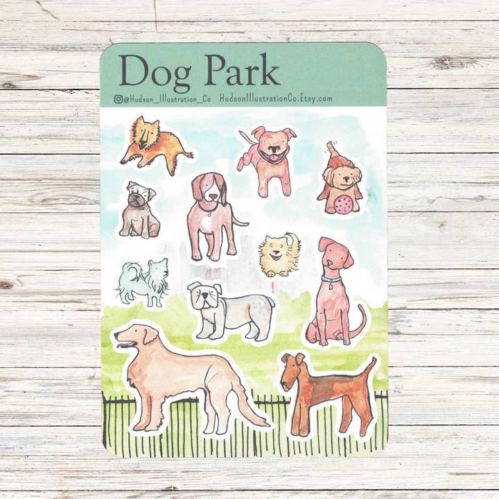 Hoja de pegatinas Dog Park para venta al por mayor de Hudson Illustration Co - About Town Co