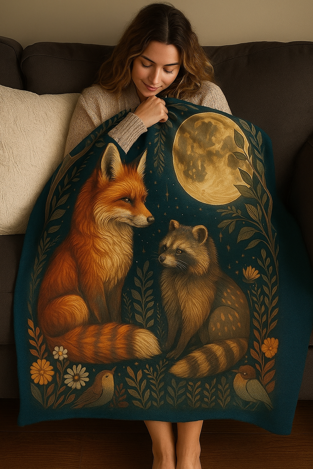 Upside Down Owl Farm - Wholesale Throw Blanket - Enchanted Forest Velveteen Plush Blanket, Fox and Raccoon3