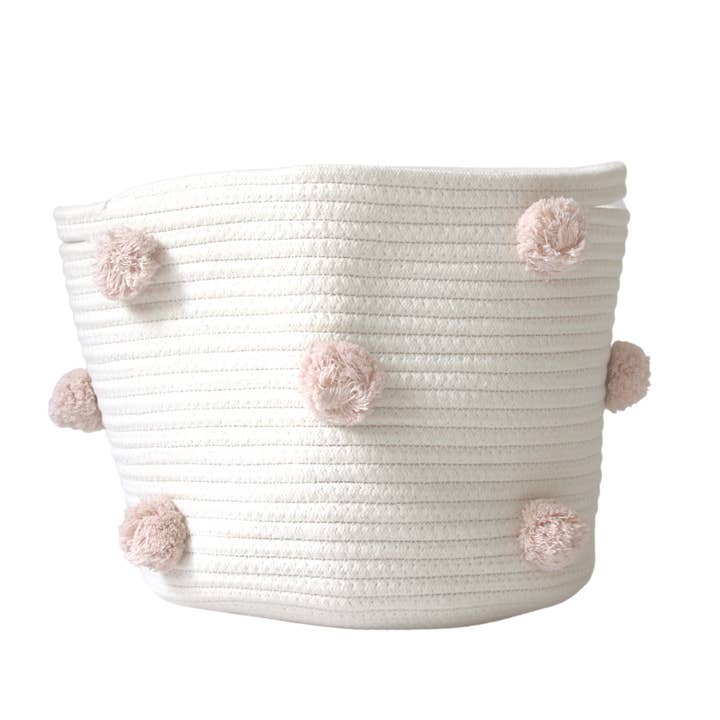 Twig and Tassel - Wholesale Basket - Kids & Baby - Blush Pink Pom Basket - Medium