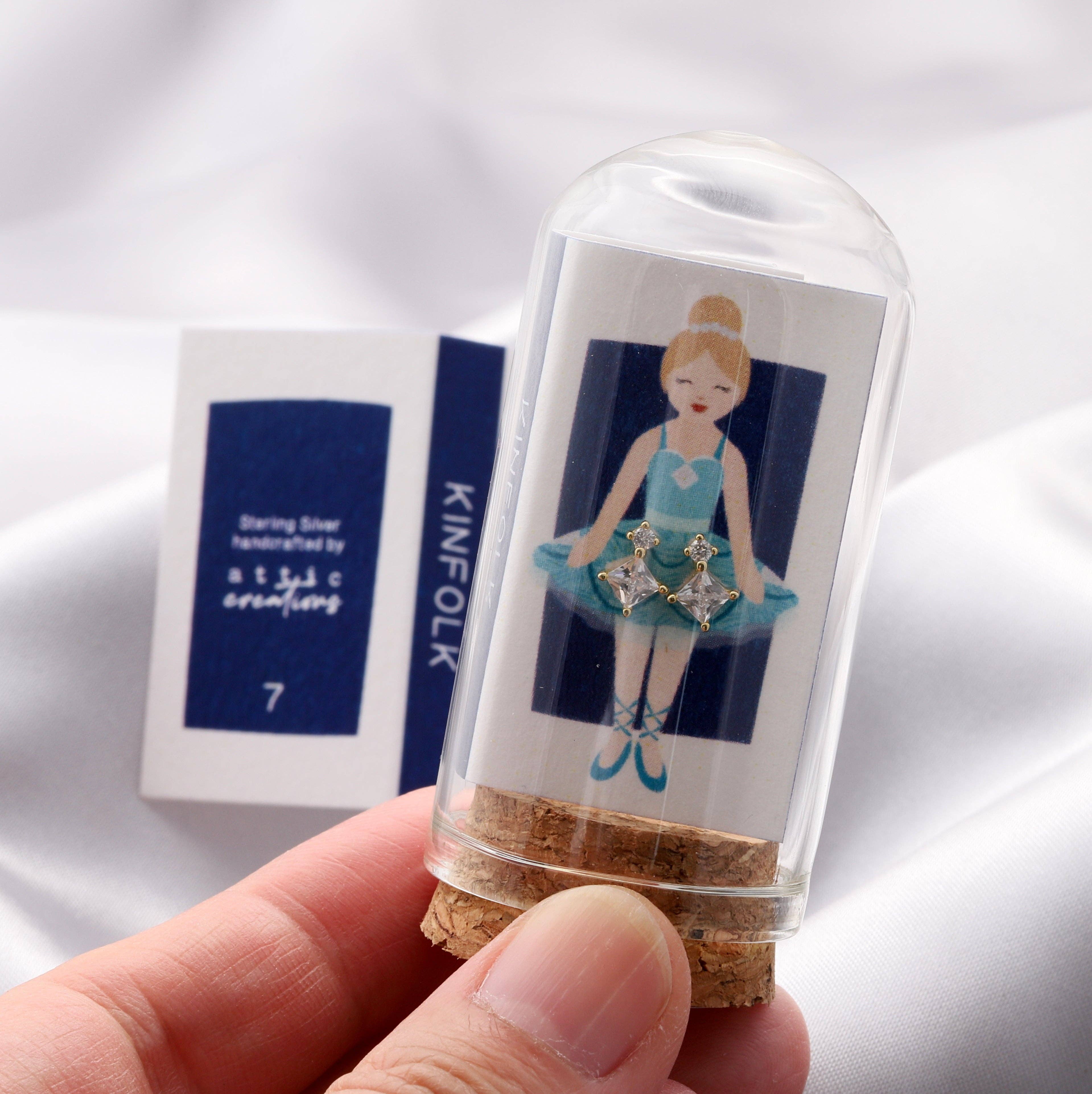 Attic creations – wholesale Stud/post earrings – TT72007 KINFOLK  BLUE Ballerina Clear squares earrings0