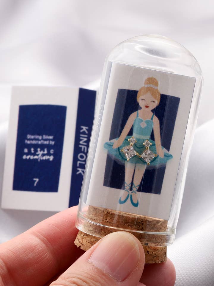 TT72007 KINFOLK BLUE Ballerina Clear squares earrings for wholesale by Attic creations