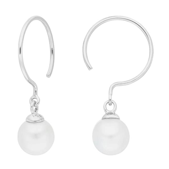 Boucles d'oreilles pendantes perles simples, or blanc 14 carats pour la vente par Leaf Jewelry