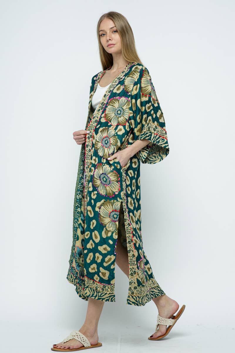 Raj Trading & Imports (USA) Inc. - Wholesale Kimono - Women's - Daliah Green Thick Stitch Duster1
