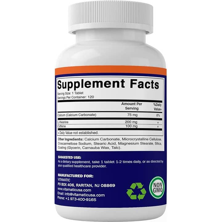 Vitamatic - Wholesale Oral Supplement/Vitamin - Vitamatic L-theanine 200mg with Caffeine 100mg | 120 Tablets