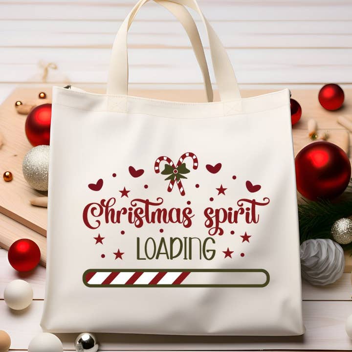 Christmas Spirit Loading Canvas Tote Bag for wholesale by Sister Ray