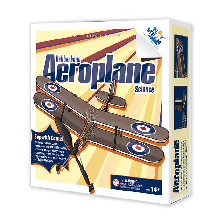 PlaySTEM - Wholesale DIY Craft Kit - Kids - Sopwith Camel - Classic Series, Rubber Band Airplane Science0