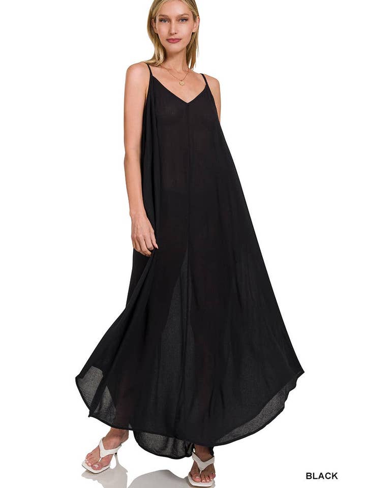 Vanilla Monkey - Wholesale Dress – Women's - Woven Crinkle Cami Maxi Dress W Side Pockets3