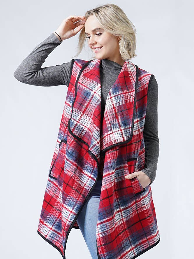 Vest met geruite patroon en zak voor wholesale door Hana