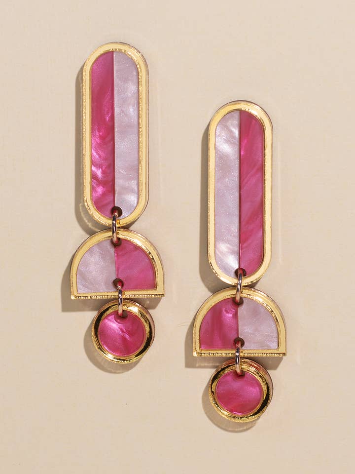 Lanie - Pink Gold Colorful Acrylic Dangle Statement Earrings for wholesale by Moon-Seed